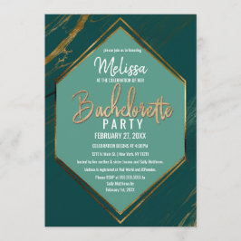 Convites Emerald Green Dourado Geométrico Marble Bacheloret