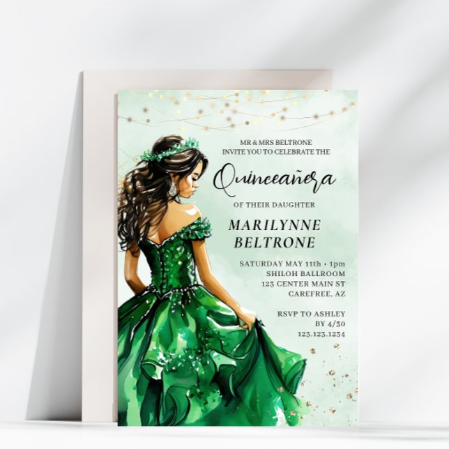 Convites Emerald Green Dourado Princess Quinceañera (Criador carregado)