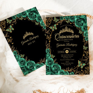 Convites Emerald Green Dourado Quinceanera