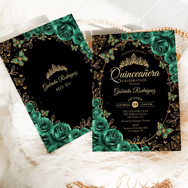 Convites Emerald Green Dourado Quinceanera (Criador carregado)