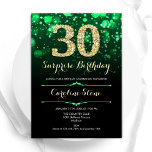 Convites Emerald Green Dourado Surprise aniversário de 30 a<br><div class="desc">Convite de festas de aniversário de 30 anos surpresa. Elegante esmeralda verde e design preto com ouro brilhante falso. Apresenta na moda diamante, luzes e fontes de script. Homens ou mulheres convidam no dia. Perfeito para uma festa de aniversário adulta na moda. Personalize com seus próprios detalhes. Envie-me uma mensagem...</div>