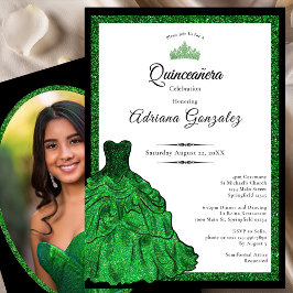 Convites Emerald Green Dress Custom Photo Quinceanera