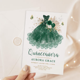 Convites Emerald Green Dress Quinceañera Mis Quince 15 Años