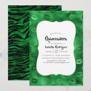 Convites Emerald Green e Black Glam Quinceañera
