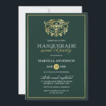 Convites Emerald Green e Dourada Mascarada Doce 16 Festa<br><div class="desc">Emerald Green e Dourado Mascarada Doce 16 Convites de festas. Apresentando uma máscara de folha de ouro falsa no topo contra um fundo verde esmeralda. Perfeito para uma festa de aniversário 16 moderna,  mas elegante!</div>