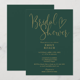 Convites Emerald Green E Dourado Chá de panela De Script Mo