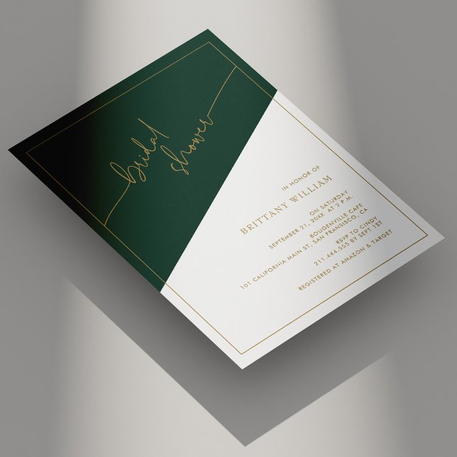 Convites Emerald Green e Dourado Chá de panela Geométrico (Emerald Green and Gold Geometric Bridal Shower Invitation)
