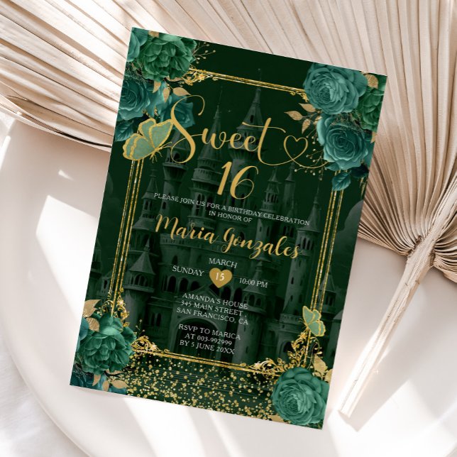 Convites Emerald Green e Dourado Sweet 16 Girl Birthday (Criador carregado)