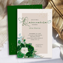 Emerald Green e Ivory Rosas Elegante Quinceanera