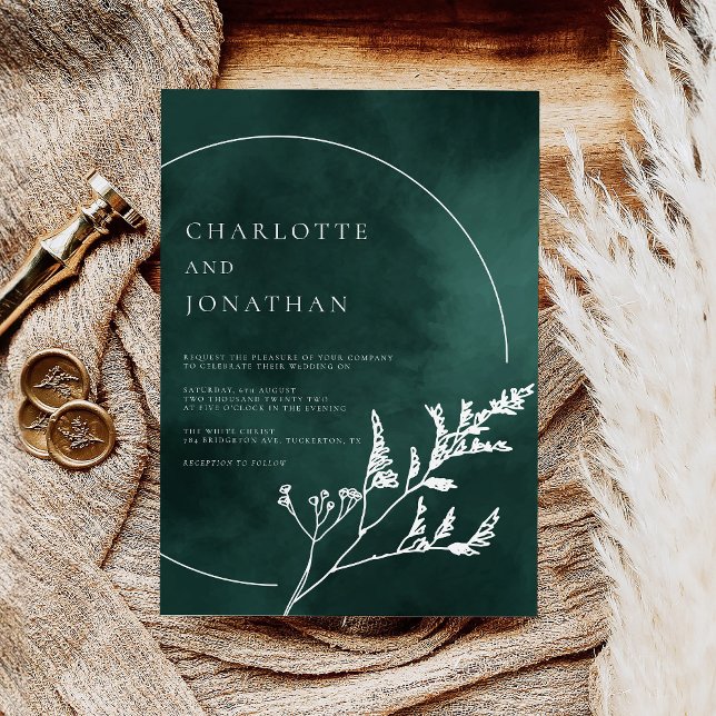 Convites Emerald Green Elegant Greenery Wedding (Criador carregado)