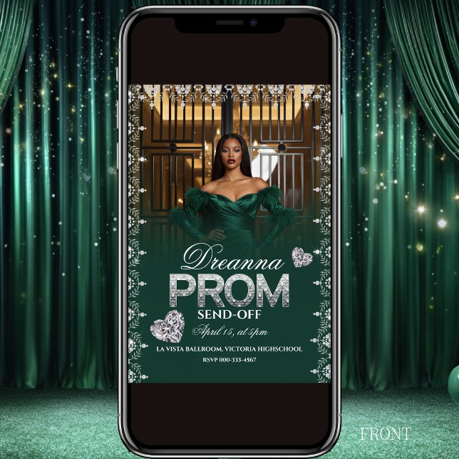 Convites Emerald Green Elegant Prom Send-Off Invitation (Criador carregado)