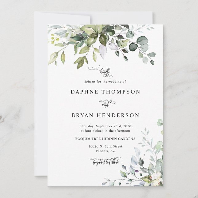 Convites Emerald Green Eucalyptus Wedding Código QR Foto (Frente)