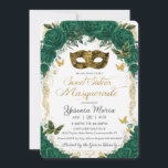 Convites Emerald Green Floral Dourado Doce Dezesseis Mascar<br><div class="desc">Personalize este adorável convite de dezesseis anos com uma redação própria,  fácil e rapidamente,  basta pressionar o botão personalizá-lo para reorganizar e formatar o estilo e a colocação do texto. Itens correspondentes disponíveis no repositório! c) O Feliz Cat Studio</div>