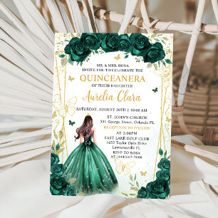 Convites Emerald Green Floral Princess Quinceañera