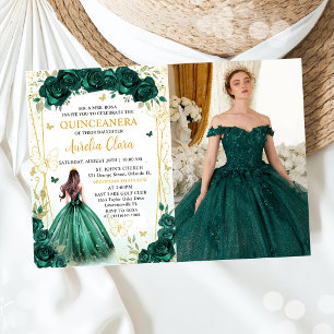 Convites Emerald Green Floral Princess Quinceañera Photo