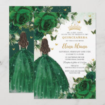 Emerald Green Floral Princess Quinceañera Sweet 16