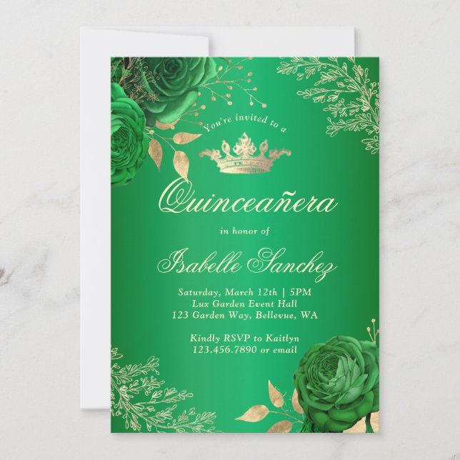 Convites Emerald Green Floral Quinceanera (Frente)