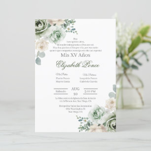 Convites Emerald green floral Quinceañera