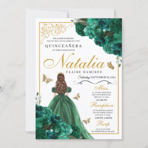 Convites Emerald Green Floral Quinceanera Birthday