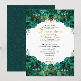 Convites Emerald Green Floral Quinceanera Birthday