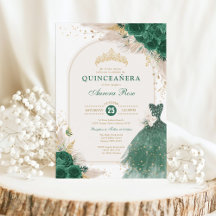 Emerald Green Floral Quinceañera Princess