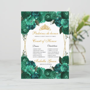 Convites Emerald Green Floral Quinceanera Tribunal de Honra