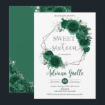 Convites Emerald Green Floral Silver Doce Dezesseis Anivers<br><div class="desc">Personalize este bonito convite de 16 anos do eserald green floral Sweet, fácil e rapidamente. Apresentando uma garota vestida com um belo vestido verde esmeralda, flores verdes esmeraldas e borboletas. Basta clicar no botão Editar usando ferramentas de Design para editar o texto, o texto, o estilo da fonte, o tamanho...</div>