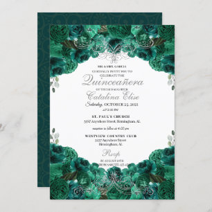 Convites Emerald Green Floral Sweet 15 Quinceanera