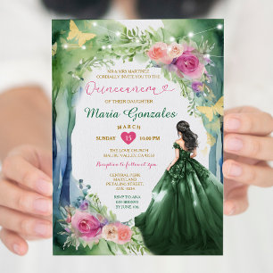 Convites Emerald Green Forest Vress Rosa Rosa Quinceañera