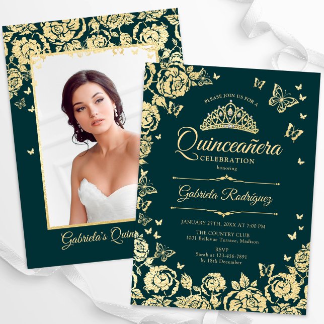 Convites Emerald Green - Foto dos Rosas Dourados Quinceaner (Criador carregado)