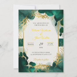 Convites Emerald Green & Gold Elegant Wedding Invitation