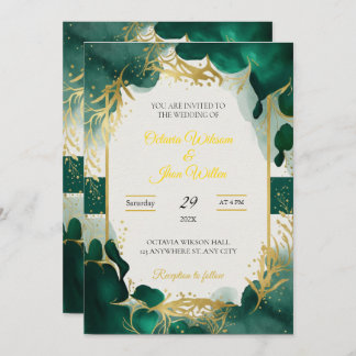 Convites Emerald Green & Gold Elegant Wedding Invitation