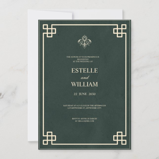 Convites Emerald Green & Gold Elegant Wedding Invitation (Frente)