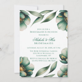 Convites Emerald Green & Gold Floral Bridesmaids Luncheon