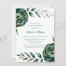 Convites Emerald Green & Gold Floral Couples Shower