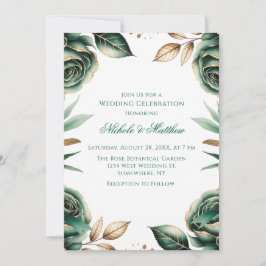 Convites Emerald Green & Gold Floral Wedding Celebration