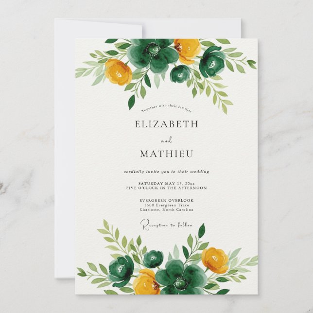 Convites Emerald Green Golden Botanical Wedding (Frente)