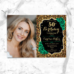 Convites Emerald Green Leopard Imprime Foto 50º Aniversário<br><div class="desc">Elegante convite floral feminino para o 50º aniversário com sua foto. Design verde preto de vidro com ouro brilhante. Possui impressão de leopardo animal, rosas verdes esmeraldas, fonte de script e confetti. Perfeito para uma festa de comemoração de na moda adulto. Personalize com seus próprios detalhes. Pode ser personalizado para...</div>
