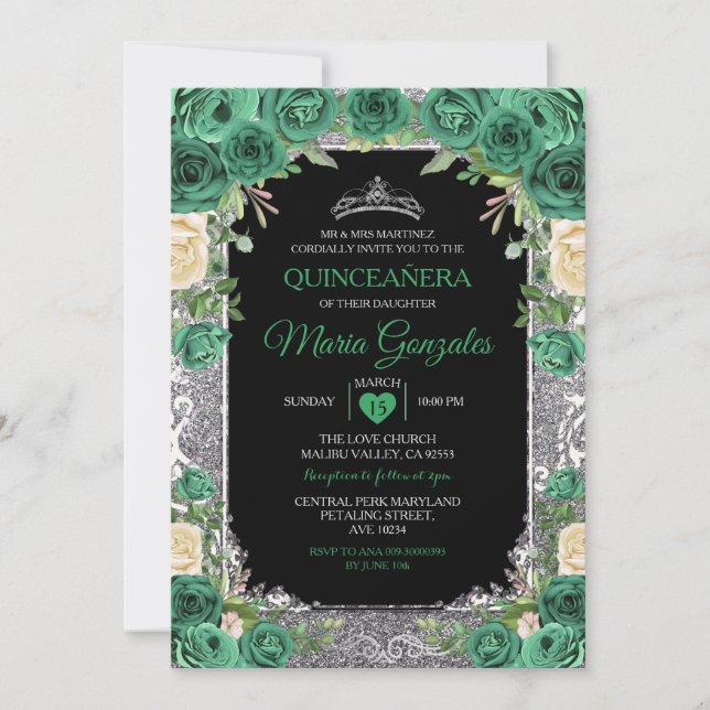 Convites Emerald Green Mexicano Charra Mis Quince Butterfly (Frente)