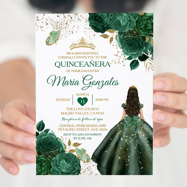 Convites Emerald Green Mexicano Quinceañera Butterfly (Criador carregado)