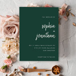 Convites Emerald Green minimalista moderno | Casamento<br><div class="desc">Estes elegantes e minimalistas convites de casamento apresentam tipografia branca,  moderna escrita e texto limpo,  sans serif para um simples e na moda emerald green design que você vai adorar.</div>