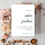 Convites Emerald Green minimalista moderno em branco | Casa<br><div class="desc">Estes elegantes e minimalistas convites para o casamento contêm esmeralda verde colorida,  tipografia moderna de escrita e texto limpo,  sans serif num fundo branco para um simples e na moda design que você vai adorar.</div>
