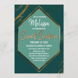 Convites Emerald Green Mint Geométrico Marble Dourado Sweet