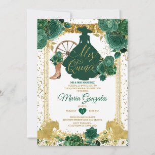 Convites Emerald Green Mis Quince 15 Anos Dourado Glitter
