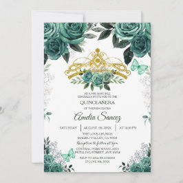 Convites Emerald Green Mis Quince Dourado e Hunter