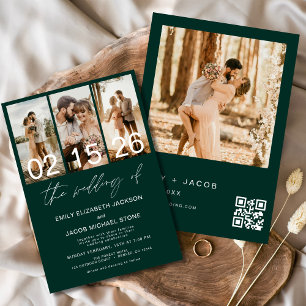 Convites Emerald Green O Casamento do Código QR de Foto Ele