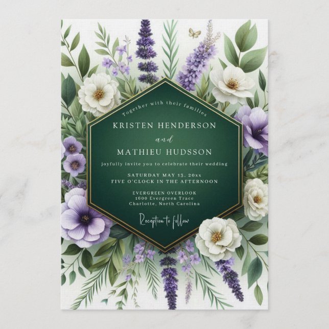 Convites Emerald Green Organic Meadow Wedding (Frente)