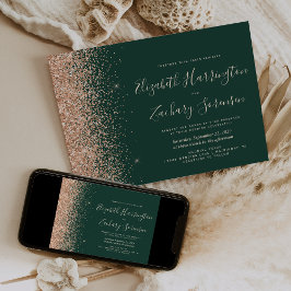 Convites Emerald Green Peach Glitter Wedding