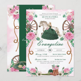 Convites Emerald Green Pink Roses Encantadas Charro Quince