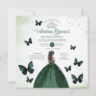 Convites Emerald Green Quinceañera 15 Anos Flores Silver